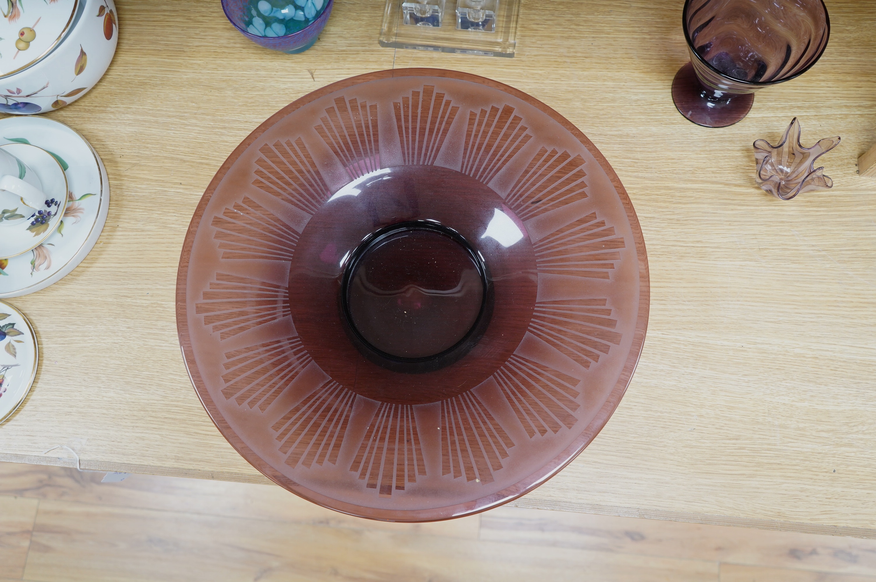 A Tcheco glass dish, a Whitefriars style vase and other glass including Kosta Boda, largest 45cm. Condition - good